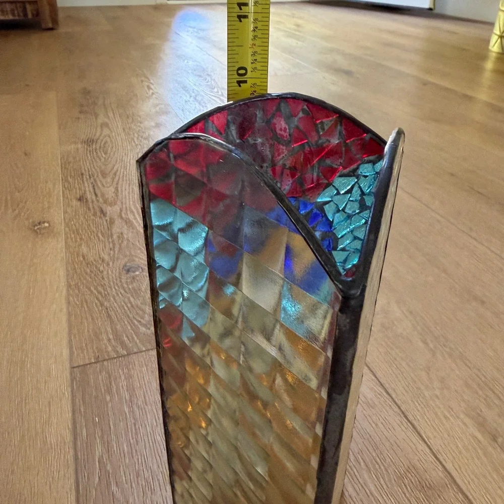 Stained Glass Mosaic Angel Luminary Votive Rectangular Religious Multi-Color